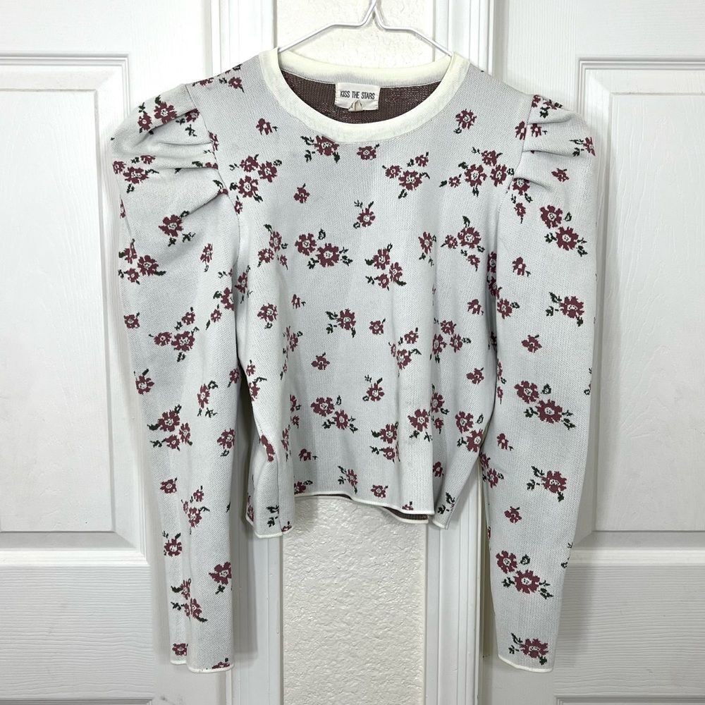 Kiss the Stars Floral Cropped Puff Sleeve Top Size XL